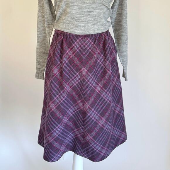 Vintage 80s Pendleton Purple Plaid Wool Skirt L - Picture 1 of 10